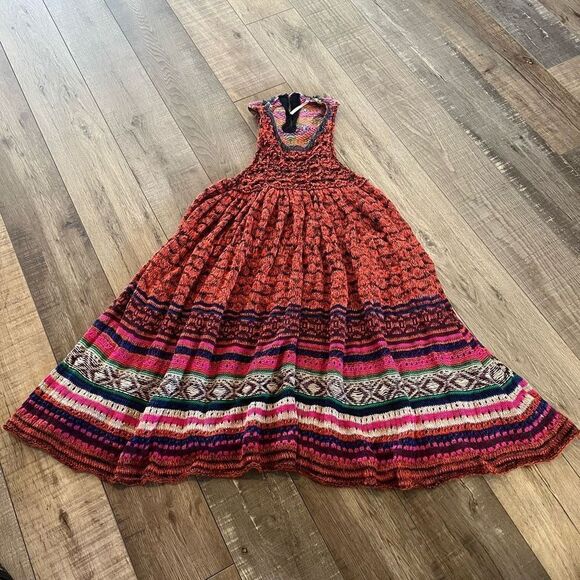 Free People Dresses & Skirts - Free People Rare Hearts Red Knit Crochet Sweater Tunic Mini Dress
Womens size S
